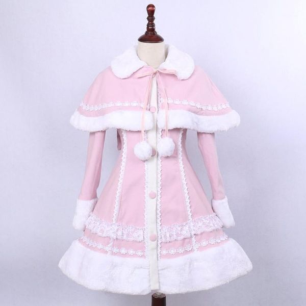 

lolita princess dress 2018 new autumn winter lovely lace shawl slim woolen overcoat custom-made size for women, Black;red