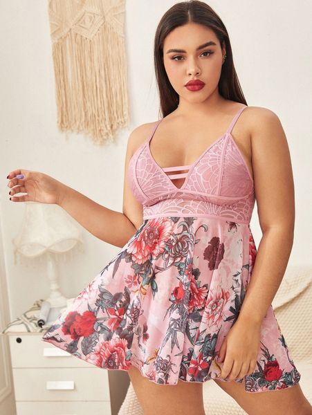 

plus floral print mesh slips with thong z9a4#, Black;white
