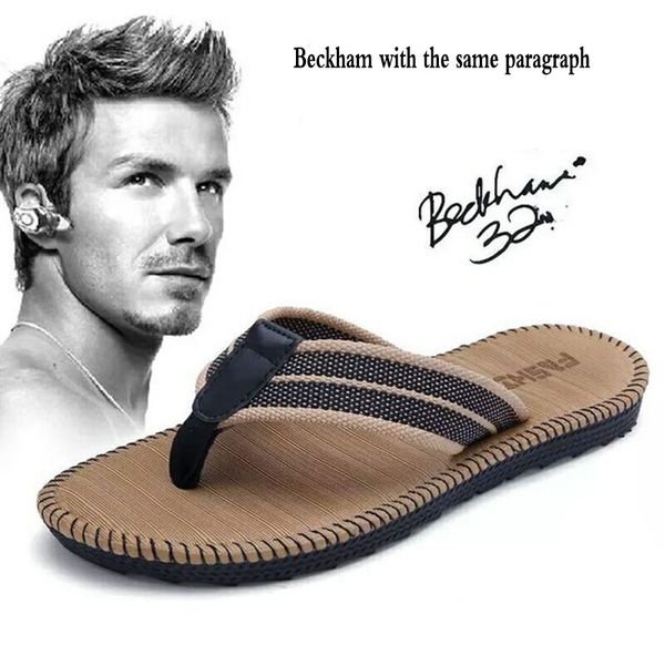 

summer couple flip-flops men and women beckham with the same paragraph beach slippers men's sandals clip toe drag men's shoes t200, Black