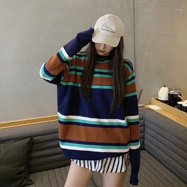 

women's sweaters contrast striped sweater autumn women casual style fashion simple long-sleeved knitted1, White;black