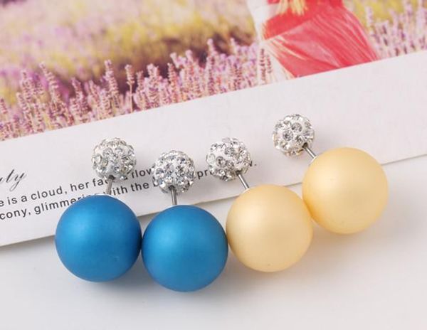 

earings for woman girls double big shining pearl earrings with small crystal candy colours studs earring, Silver