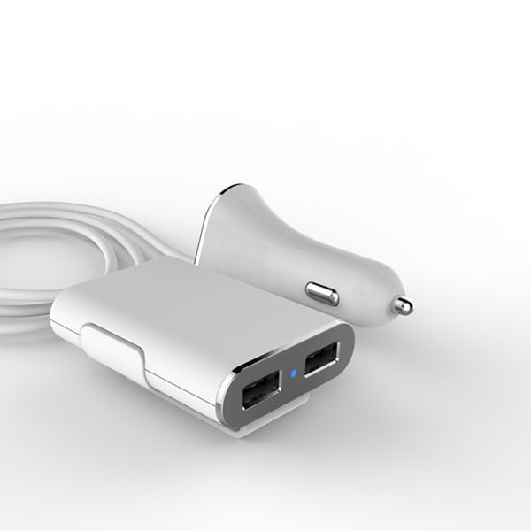 

selling fast 4 port usb car charger with 1.8m cable and hub output dc 5v 9.6a abs pc fireproof material