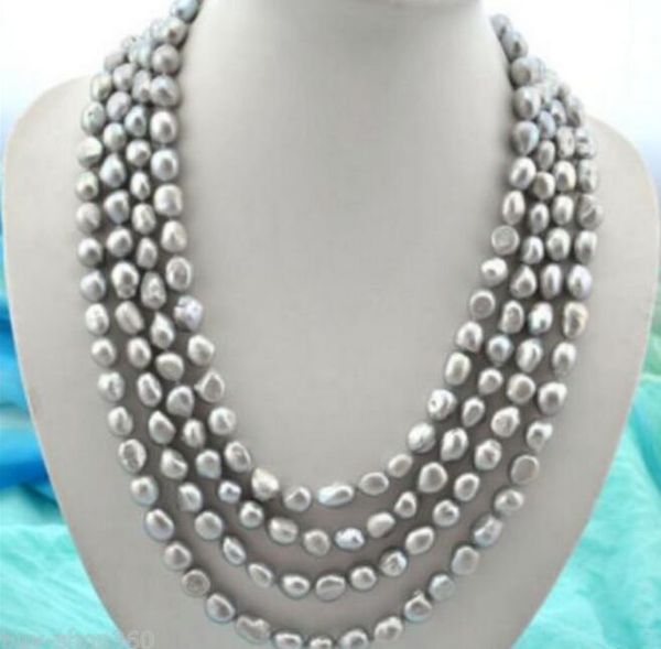 

extra long 7-8mm baroque gray freshwater pearl necklace 100, Silver
