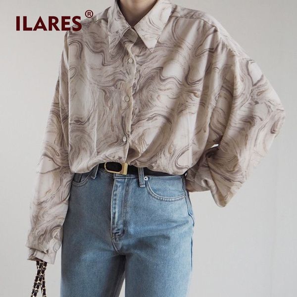 

ilares blouse women womens and blouses plus size shirt vintage loose chiffon wild printing long sleeve clothes tunic y200402, White