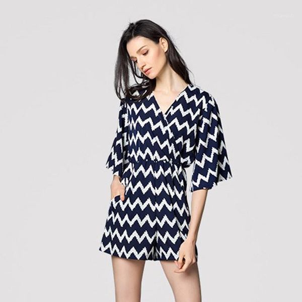 

striped v-neck jumpsuits short sleeve ladies summer casual romper bodysuit holiday playsuit outwear fashion women clothes j341, Black;white