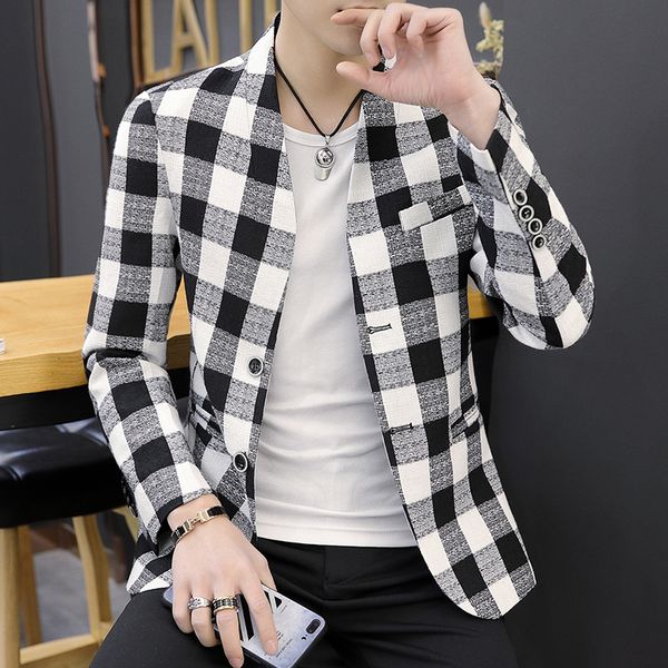 

2020 male gola black and white blazer business jacket casual hombre formal wedding party men's blazers suits jzio, White;black