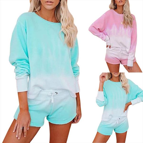 

2020 ins summer tracksuit women tie dye sets blue pink leisure wear lounge wear suit gh, Gray