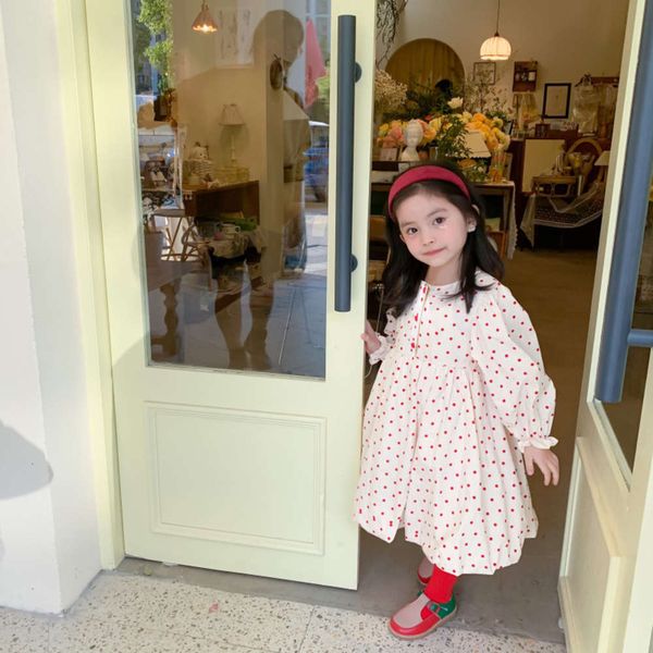 

monkey wtern sle amur polka dot girl's drs 2021 spring new korean children's bubble sve princs poncho skirt rrjr, Red;yellow