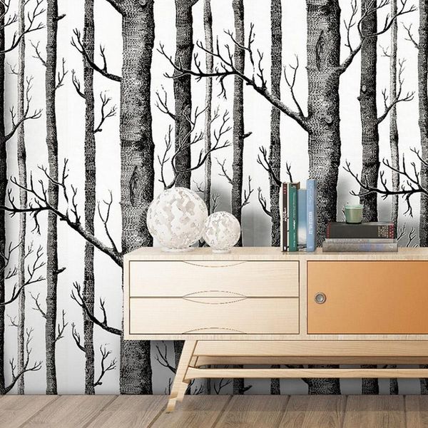 

wood self-adhesive wallpaper birch tree waterproof pvc living room background wall entrance decoration wall stickers