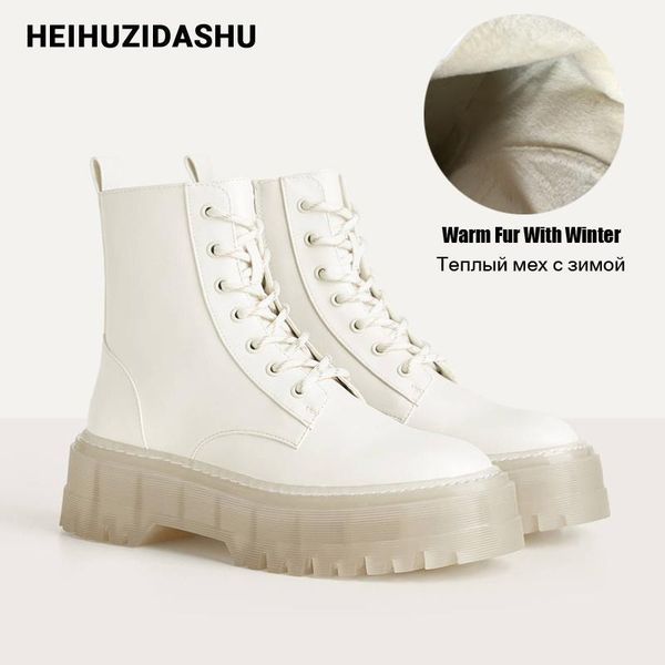 

boots winter warm fur ankle for women transparent heel platform ins chunky motorcycle lace up shoes1, Black