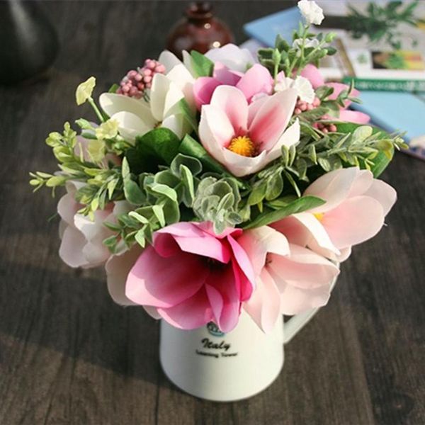 

decorative flowers & wreaths silk flower wedding bouquet magnolia artificial fall vivid fake leaf bridal bouquets decoration