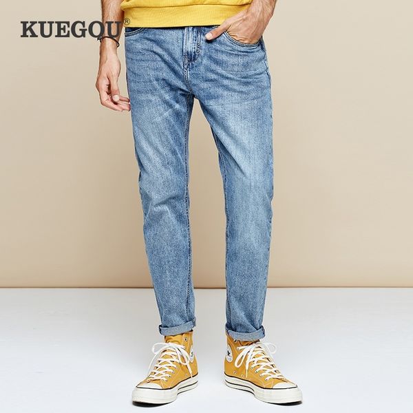 

kuegou light blue autumn men's jeans south korean style fashion slim pencil pants jeans kk-2971 201111