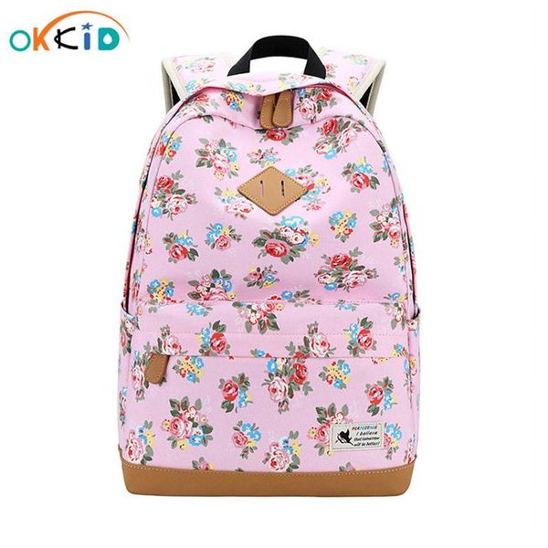 

okkid девушки розовые розы canvas backpack мешка школы малышей девочка printing школа рюкзак для детей симпатичные книга сумка подарков drop