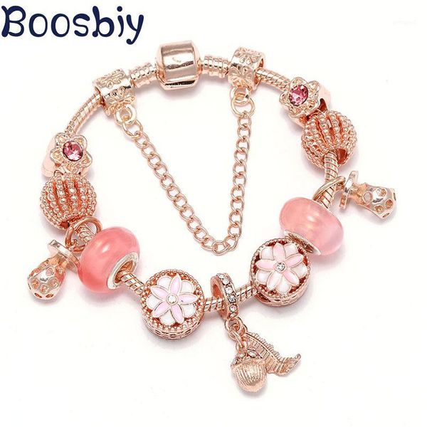 

charm bracelets boosbiy diy crystal acorns & fallen leaves beads pendants fit snake chain charms for women brand jewelry gift1, Golden;silver