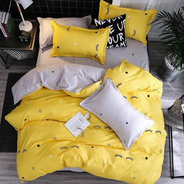 

cartoon star bed linen for girls lovely yellow bedding sets duvet cover bed sheet ab double side 3/4pcs  king