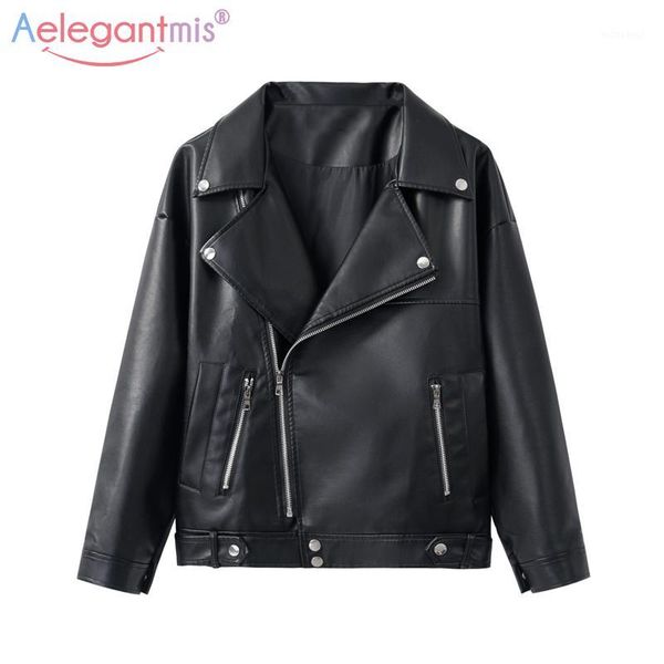 

aelegantmis 2018 new design brand loose pu faux leather jacket women classic moto biker jacket ladies coat plus size outerwear1, Black