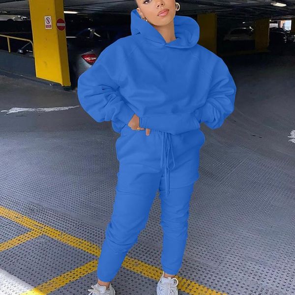 

autumn winter jogging 2 piece set hooded sweatshirt and pants casual two piece outfits 2021 women's tracksuit solid, Gray