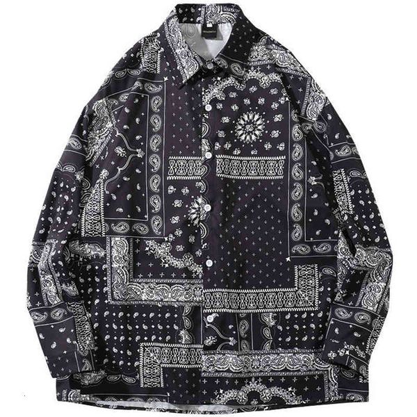 

men's casual shirts vintage cashew flowers shirt men japanese style long sleeve spring fashion couples harajuku camisas hip hop zums, White;black