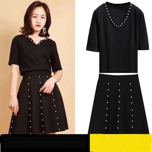 

iwdao short amast 2020 new nail bead v-neck professional sleeve t-shirt women's skirt skirtt-shirt skirt skirtsuit suit zeoyc, Gray