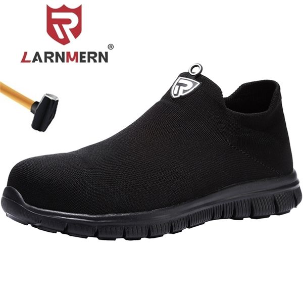 

larnmern steel toe safety breathable lightweight shoes slip on work boots y200915, Black;brown