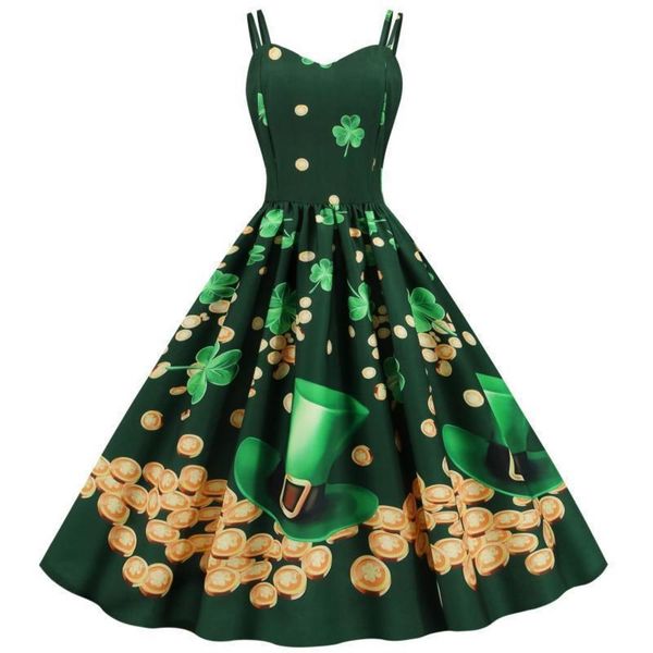 

slim new suspender hepburn style waistband print dress summer, Black;gray