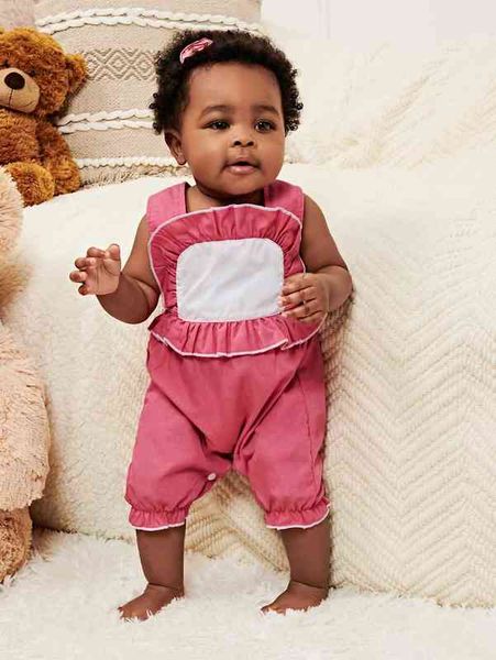 

baby ruffle trim overall romper she, Blue