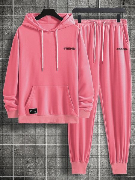 

men letter graphic drop shoulder drawstring hoodie & sweatpants v4pv#, Gray