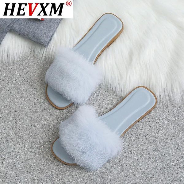 

2021 new women faux fur slides women fake fur sandals solid non-slip outdoor sandals flip flops drop shipping, Black