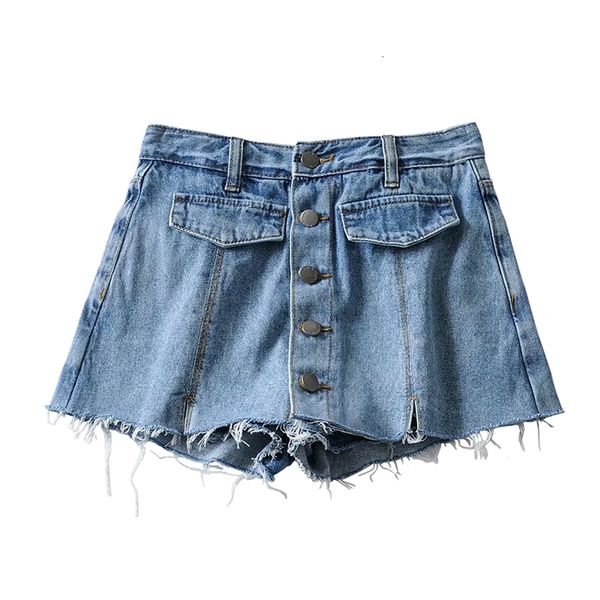 

2021 new joker pants high belt jeans bermuda women's style washed white street culottes pockets kw2s, Blue