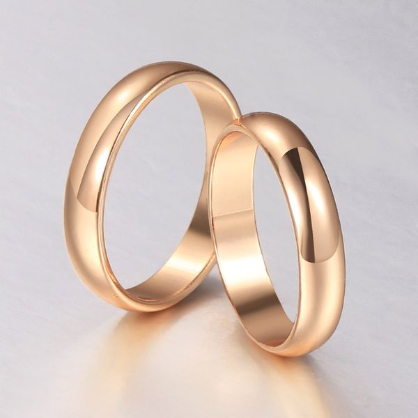 

wedding ring gold 1pcs 4mm simple smooth rings for women men 585 rose gold anti-allergy couple ring wedding fine jewelry anniver, Slivery;golden