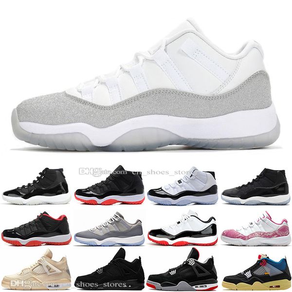 

new 11 11s 25th anniversary bred 4 4s union noir black cat guava ice basketball shoes concord 45 metallic silver men sports sneakers