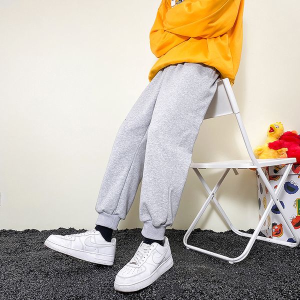 

spring 2021 new men's solid color loose casual pants trend large youth leggings, Black