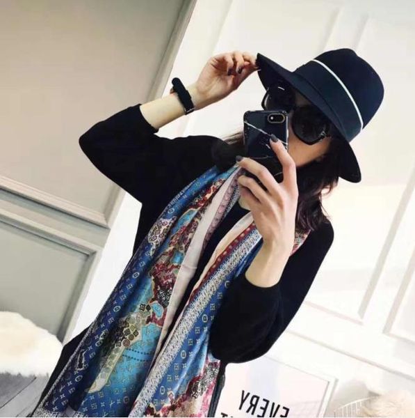 

2020 summer scarf famous design pattern women's gift scarf 100% silk long scarf size 180x90cm 8e, Blue;gray