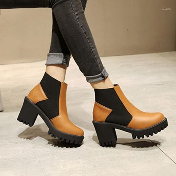 

boots women high heels black white platform ankle ladies autumn winter elastic band booties woman shoes 2021 drop1