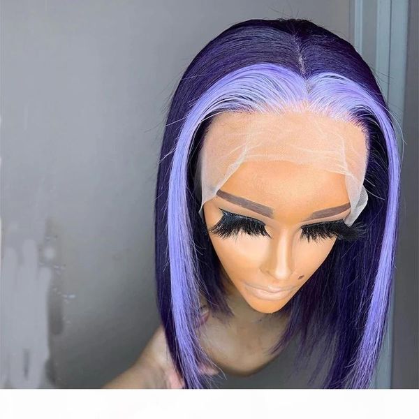 

кружево часть человеческих волос парики шелковистые прямые светло-фиолетовый цвет боб парик для женщин черный pre сорванные с ребенком linma, Black;brown