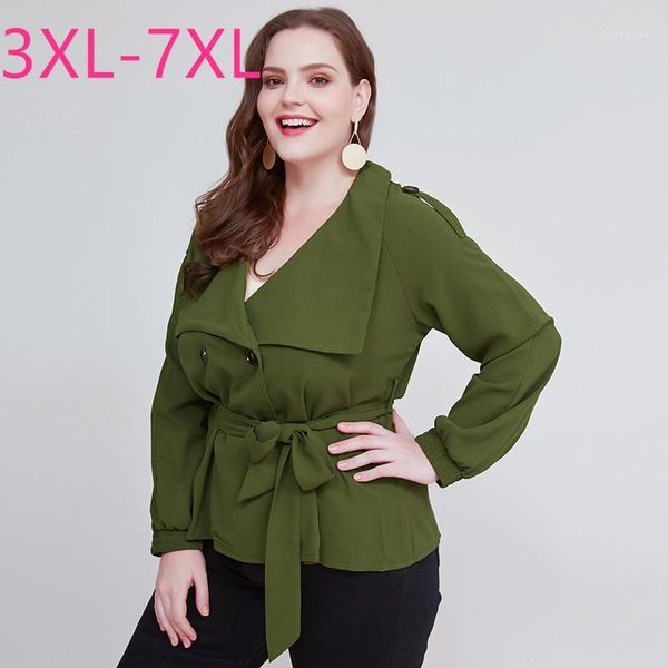 

new 2020 spring autumn plus size for women large casual loose long sleeve green button v neck belt coat 3xl 4xl 5xl 6xl 7xl1, Black;brown