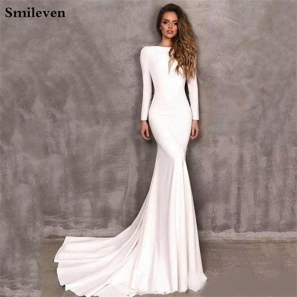 

smileven mermaid dresses long sleeve elegant boho satin bride dress wedding gowns 2020 vestido de noiva c0929, White;black