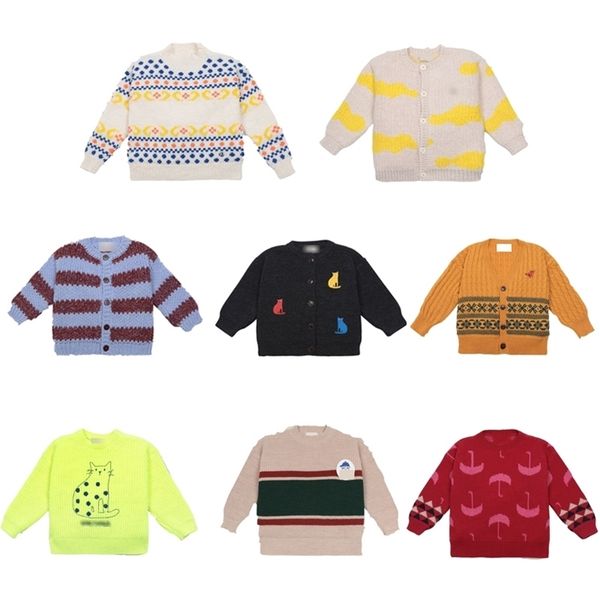 

kids sweaters new autumn winter boys girls fashion print knit cardigan baby child cotton cute lovely pullover clothes 201109, Blue