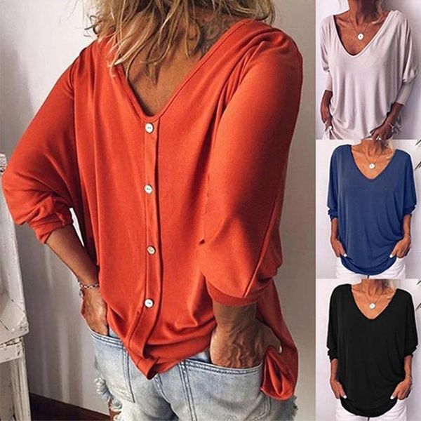 

women t shirt long sleeve womens v neck button spring autumn tee tshirt femme korean t-shirt cotton new plus size tshirt, White