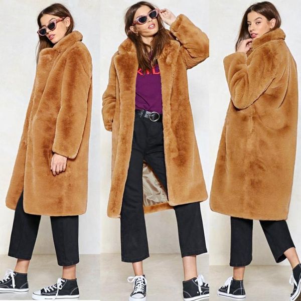 

women's fur & faux lanshifei autumn fashion coat plus size fluffy jacket casual women long sleeve turn-down collar slim warm ladies par, Black