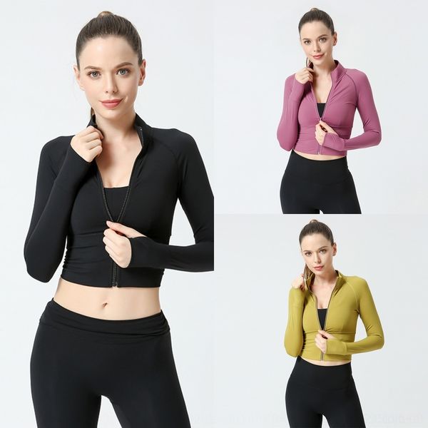 

fsmvj 2020 autumn and winter new slim yoga zipper women's running long-sleeved sports jacket fitness zipper glgc0 jacket, Gray
