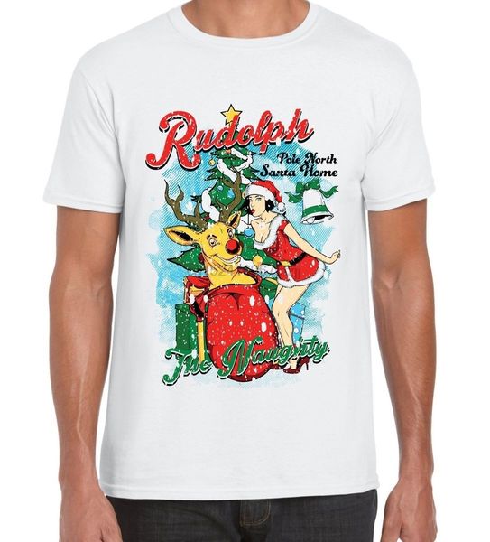 

naughty rudolph reindeer christmas men's casual t-shirt sport hooded sweatshirt hoodie