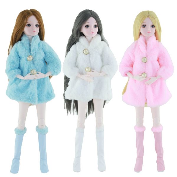 

long sleeve soft fur coat dress winter warm casual wear accessories clothes boots sets for 60cm barbie doll kids toy