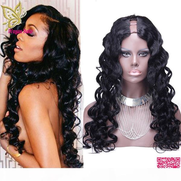 

body wave u part wigs brazilian human hair upart wig middle part 1"x3" opening for black women u part human hair wig, Black;brown