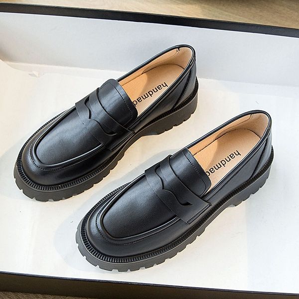 

2021 new fashion genuine woman thick soles spring ladies shoes ma9e, Black