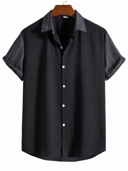 

men pinstriped print high low shirt t7kd#, White;black