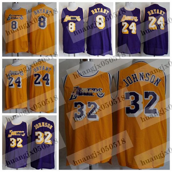 

men 8 32 johnson magic los angeles lakers kobe bryant 8 hardwoods classics basketball jersey, Black;red