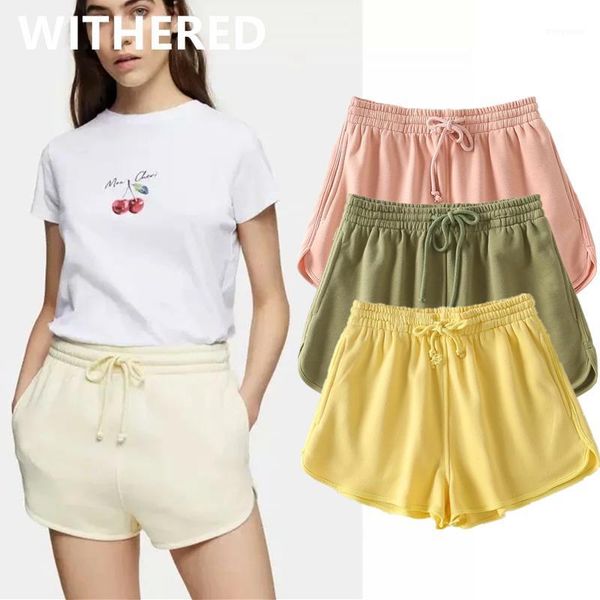 

withered 2020summer shorts women england style vintage candy color drawstring loose terry mom short feminino women short1, White;black