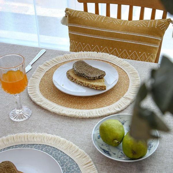 

round placemat for dining table table napkins ramie insulation pad solid placemat linen non slip bowl