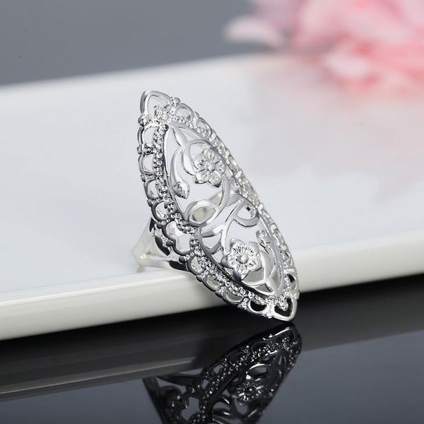 

beautiful retre flower style silver ring women cute noble pretty fashion wedding silver color nice women lady ring jewelry r698 h sqcieg